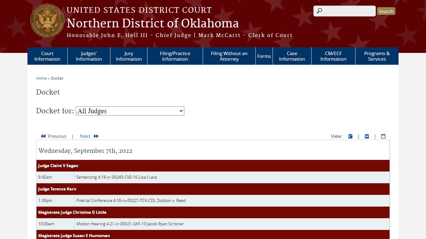 Docket | Northern District of Oklahoma | United States District Court
